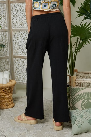 Pantalón ancho de lino - Negro