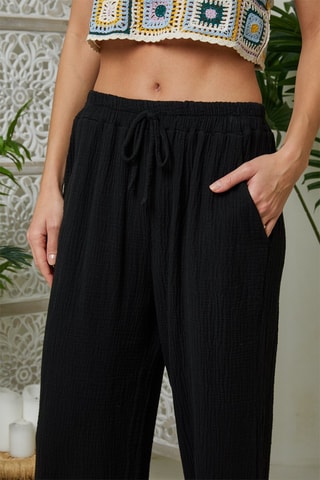 Pantalón ancho de lino - Negro