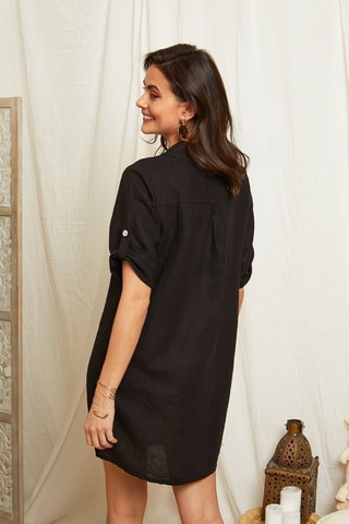 Vestido recto de lino - Negro