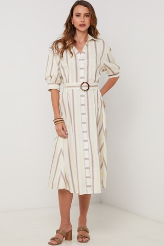 Vestido camisero - Amarillo y blanco