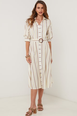 Vestido camisero - Amarillo y blanco