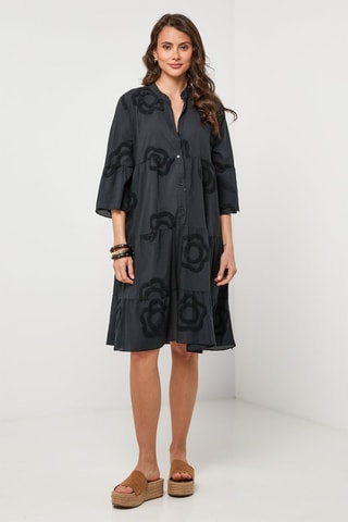 Vestido camisero de lino - Negro