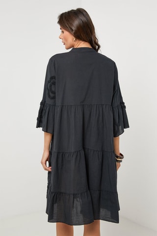 Vestido camisero de lino - Negro