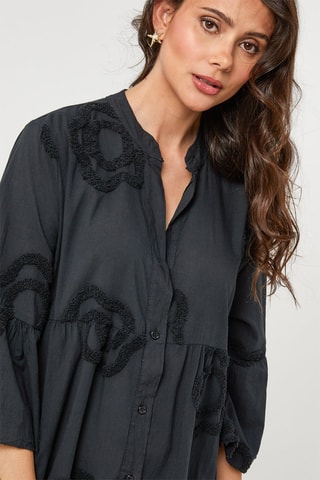 Vestido camisero de lino - Negro