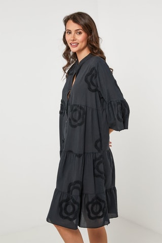 Vestido camisero de lino - Negro