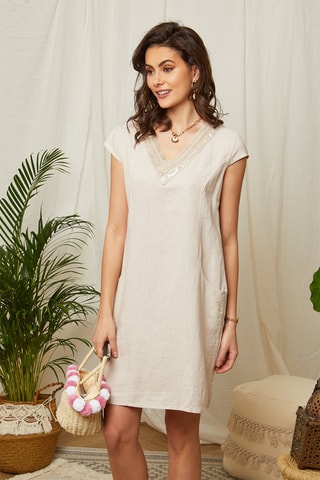 Vestido recto de lino - Beige