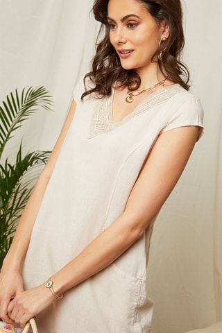 Vestido recto de lino - Beige