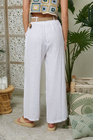 Pantalón ancho de tiro alto de lino - Blanco