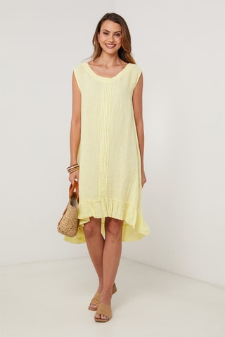 Vestido trapecio de lino - Amarillo