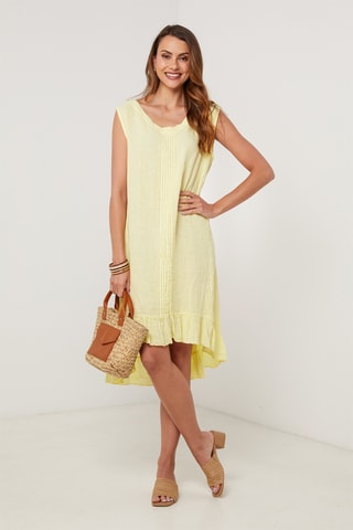 Vestido trapecio de lino - Amarillo