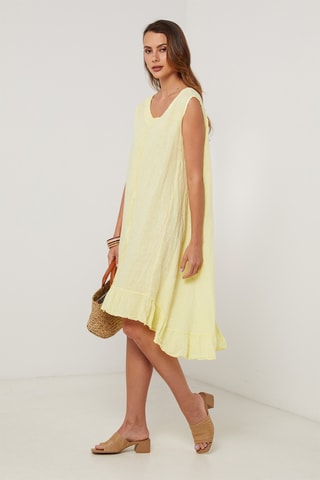 Vestido trapecio de lino - Amarillo