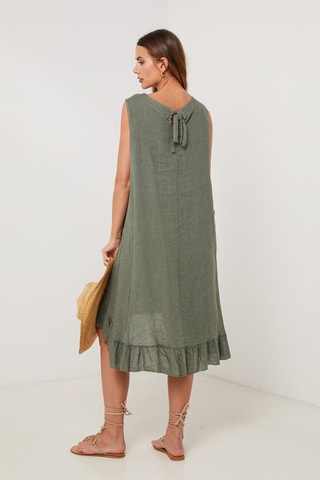 Vestido trapecio de lino - Caqui