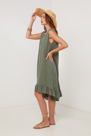 Vestido trapecio de lino - Caqui