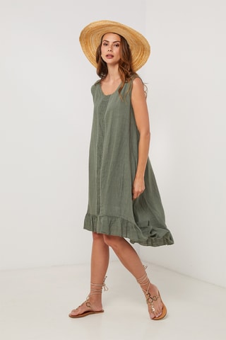 Vestido trapecio de lino - Caqui