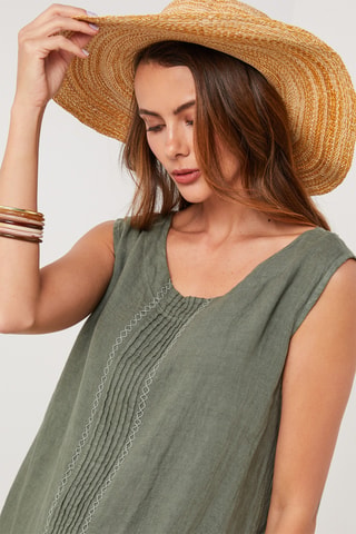 Vestido trapecio de lino - Caqui
