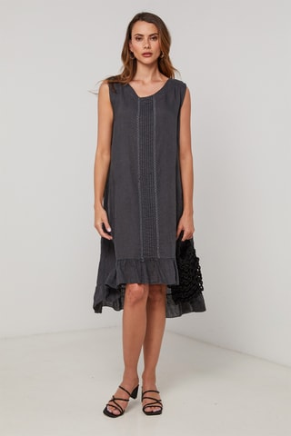 Vestido trapecio de lino - Azul marino