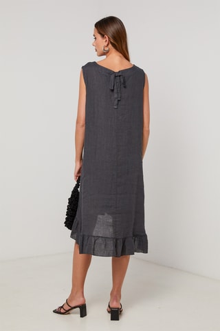 Vestido trapecio de lino - Azul marino
