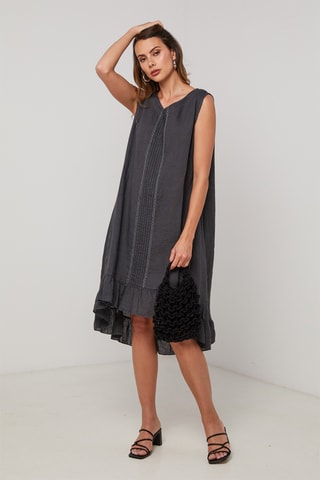 Vestido trapecio de lino - Azul marino