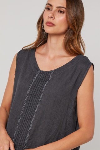 Vestido trapecio de lino - Azul marino