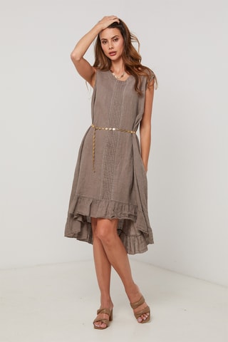Vestido trapecio de lino - Topo