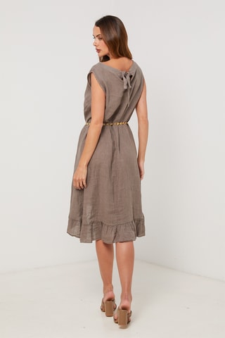 Vestido trapecio de lino - Topo
