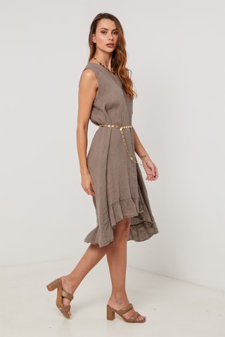 Vestido trapecio de lino - Topo