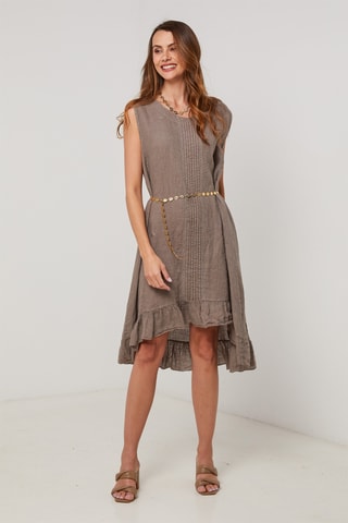 Vestido trapecio de lino - Topo