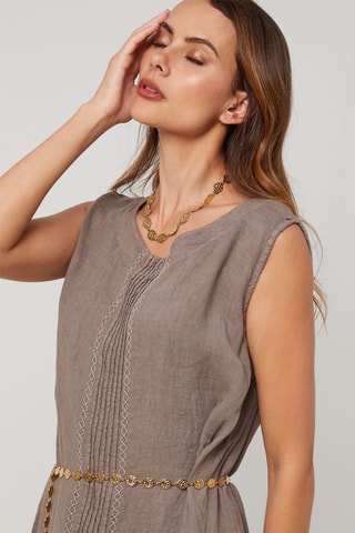 Vestido trapecio de lino - Topo