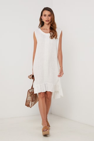 Vestido trapecio de lino - Blanco