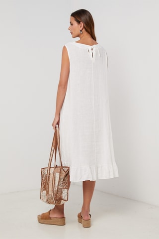 Vestido trapecio de lino - Blanco