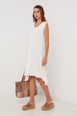 Vestido trapecio de lino - Blanco