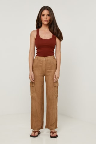 Pantalon cargo en lin - Camel