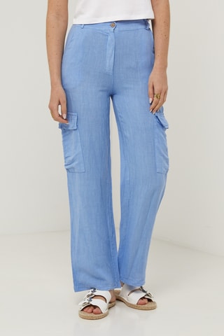 Pantalon cargo en lin - Bleu