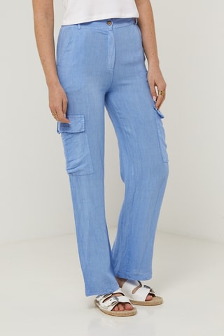 Pantalon cargo en lin - Bleu