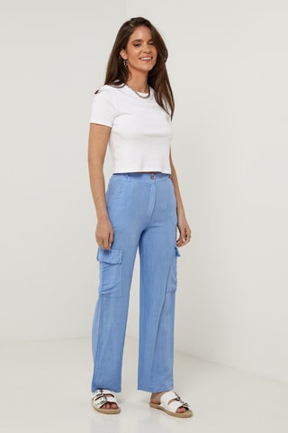 Pantalon cargo en lin - Bleu