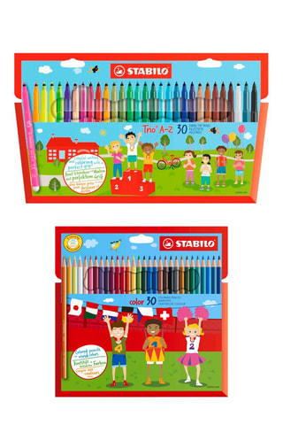 30 canetas de feltro e 30 lápis de cor- Stabilo