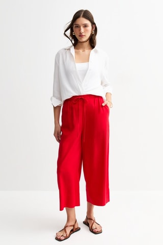 Pantalon 7/8 taille haute en lin - Rouge