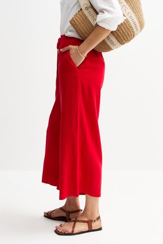 Pantalon 7/8 taille haute en lin - Rouge