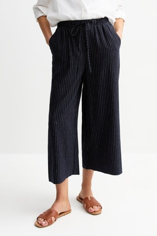 Pantalon relaxed 7/8 en lin - Bleu marine