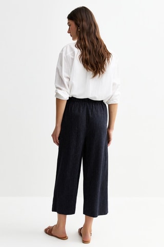 Pantalon relaxed 7/8 en lin - Bleu marine