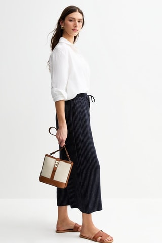 Pantalon relaxed 7/8 en lin - Bleu marine