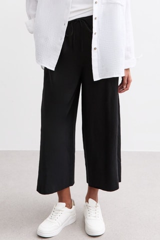 Pantalon wide legs 7/8 en lin - Noir