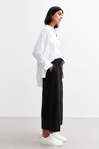 Pantalon wide legs 7/8 en lin - Noir
