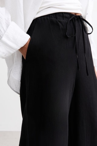 Pantalon wide legs 7/8 en lin - Noir