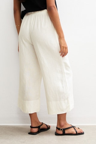 Pantalon wide legs 7/8 taille haute en lin - Blanc cassé