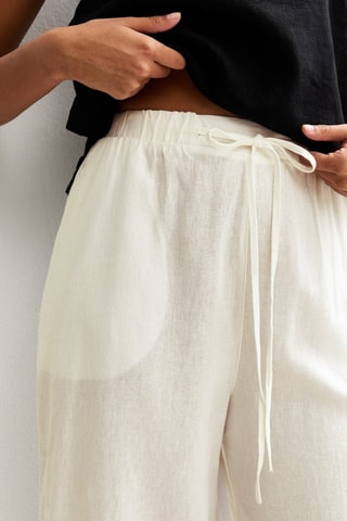 Pantalon wide legs 7/8 taille haute en lin - Blanc cassé