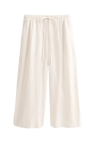 Pantalon wide legs 7/8 taille haute en lin - Blanc cassé