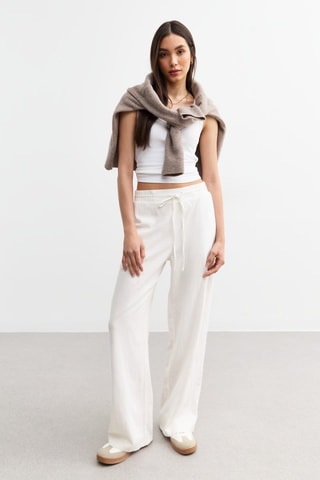 Pantalon wide legs taille haute en lin - Blanc
