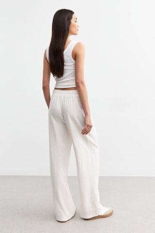 Pantalon wide legs taille haute en lin - Blanc