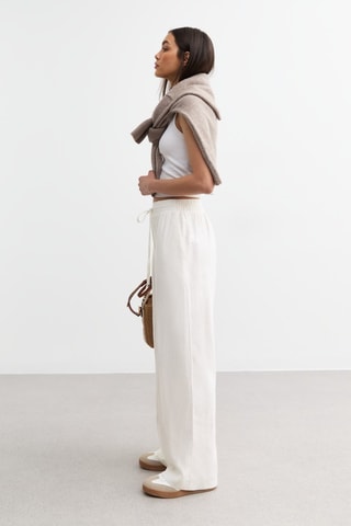 Pantalon wide legs taille haute en lin - Blanc